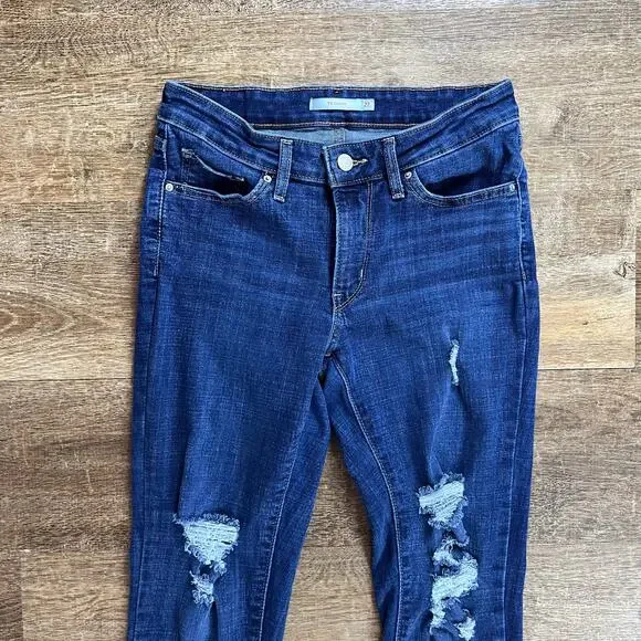 Levi's 711 Skinny Jeans Distressed Dark Wash - Picture 4 of 6